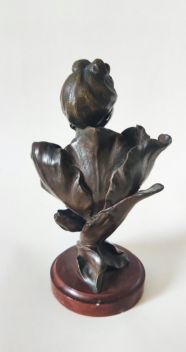 Buste en bronze Art Nouveau " Femme Fleur" par Henri Godet .-photo-4