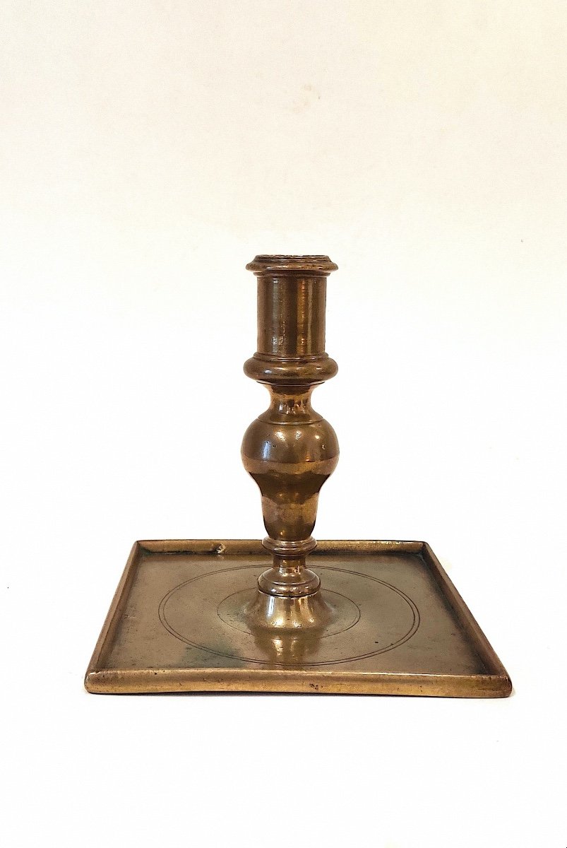 Haute Epoque Bronze Tray Candlestick, 17th Century Period.-photo-2