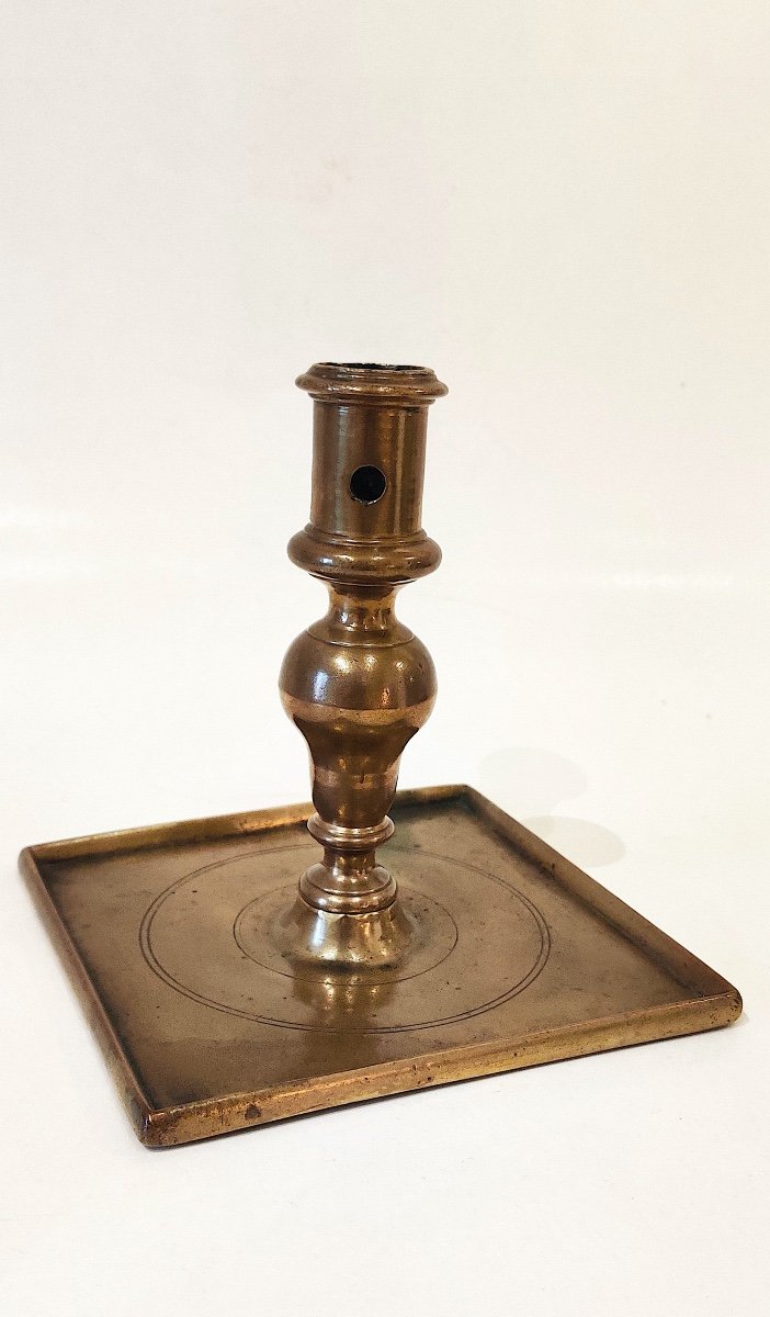 Haute Epoque Bronze Tray Candlestick, 17th Century Period.-photo-1