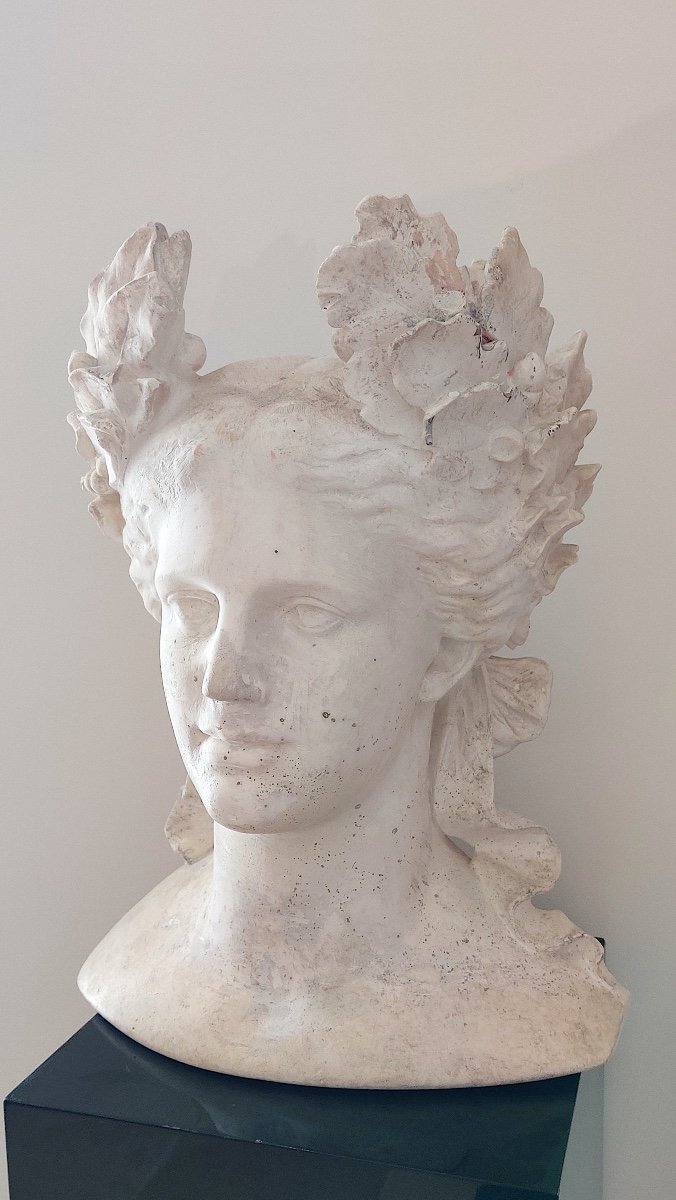 Large Plaster Bust Depicting A "marianne" As An Antique Vestal, Second Half Of The 19th Century.-photo-4