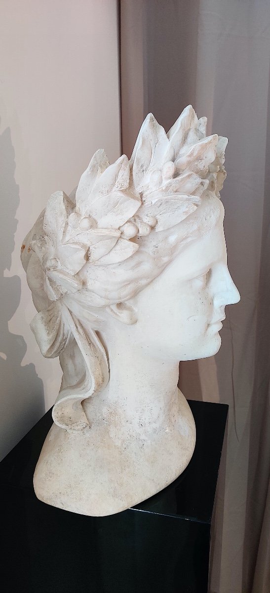 Grand buste en plâtre figurant une "Marianne" en Vestale à l'Antique , seconde moitié XIXème.-photo-6