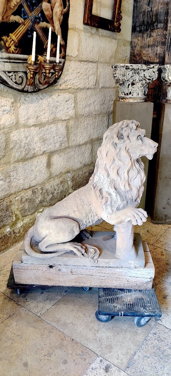 Importante sculpture de Parc en terre cuite "Lion" , Italie fin XVIIIème-photo-2