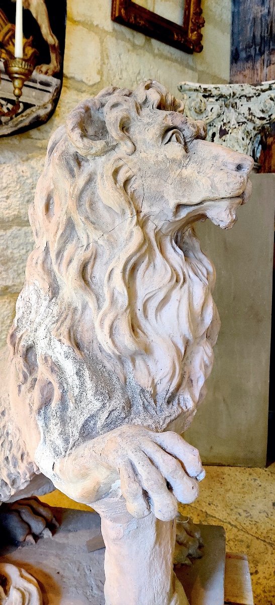 Importante sculpture de Parc en terre cuite "Lion" , Italie fin XVIIIème-photo-1