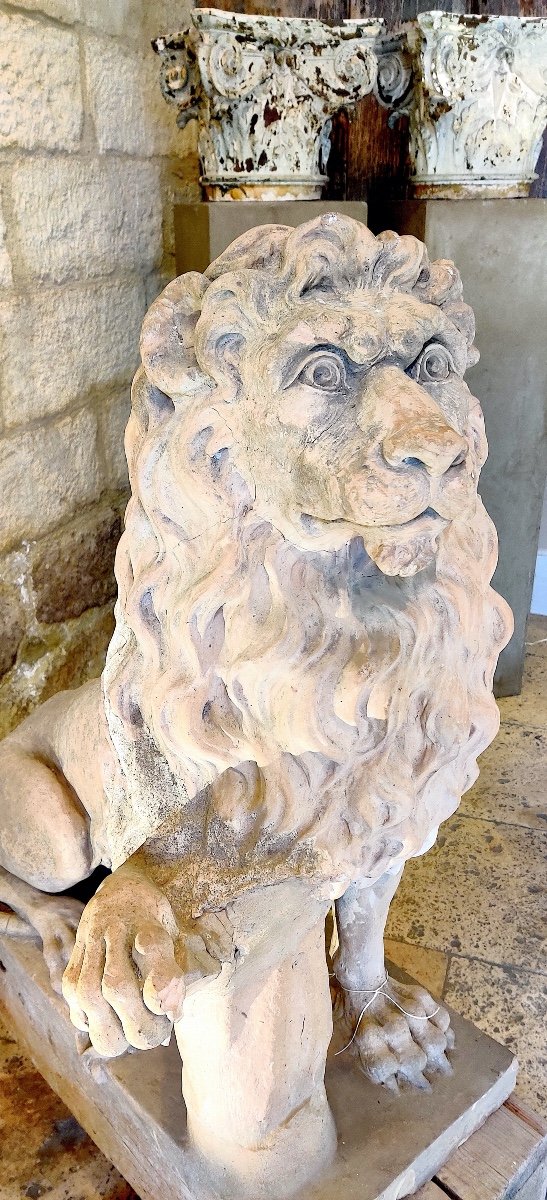 Important Terracotta Park Sculpture "lion", Italy Late 18th Century-photo-3
