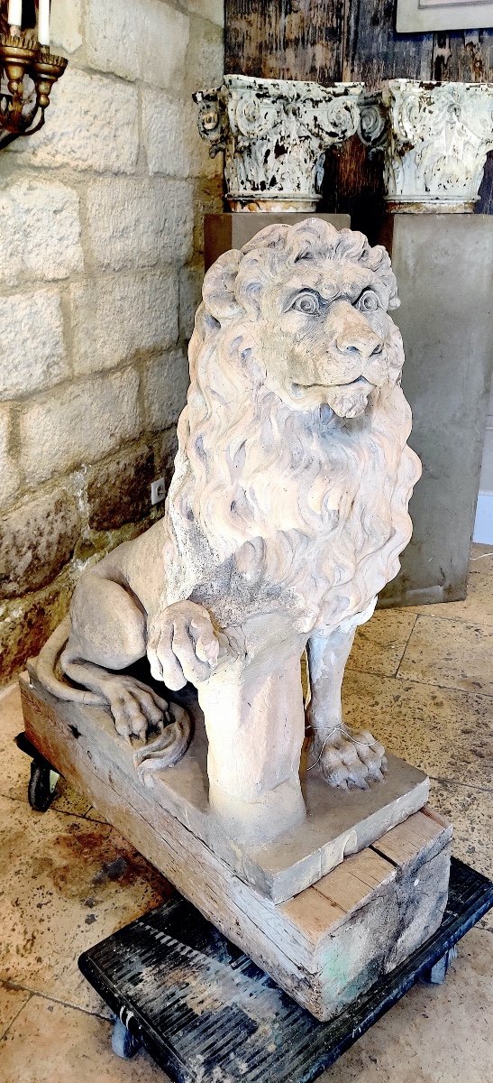 Importante sculpture de Parc en terre cuite "Lion" , Italie fin XVIIIème-photo-4