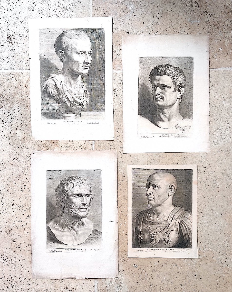 4 gravures libres d'après Rubens " Personnages antiques",  d'époque XVII ème 
