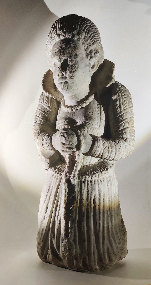 Haute Epoque Marble Sculpture "noble Lady In Prayer", 16th Century-photo-1