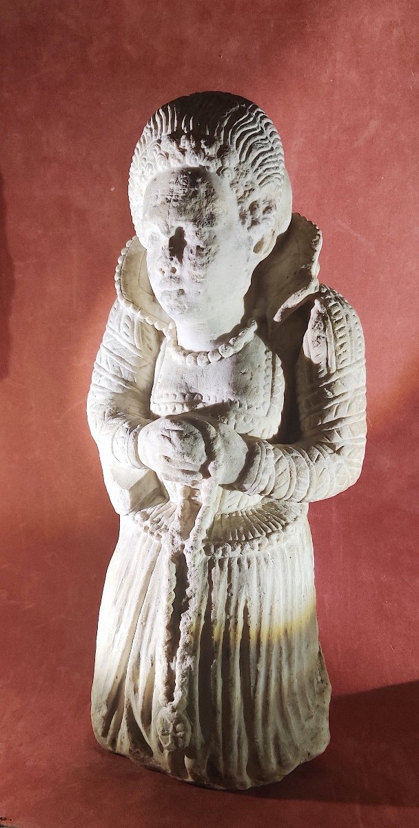 Haute Epoque Marble Sculpture "noble Lady In Prayer", 16th Century
