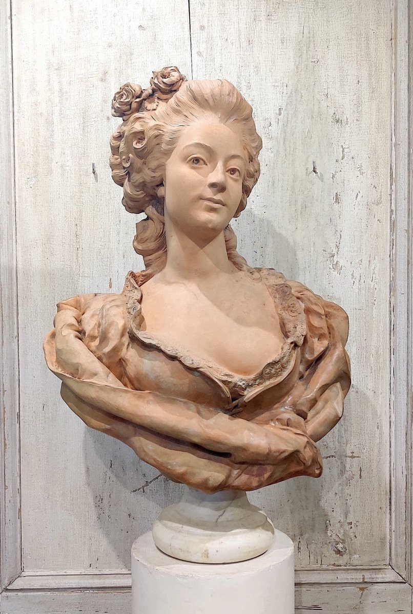 Large Terracotta Bust "lady Of 18th Century Quality" Signed Paul Darbefeuille (ec Fr 19th Century)