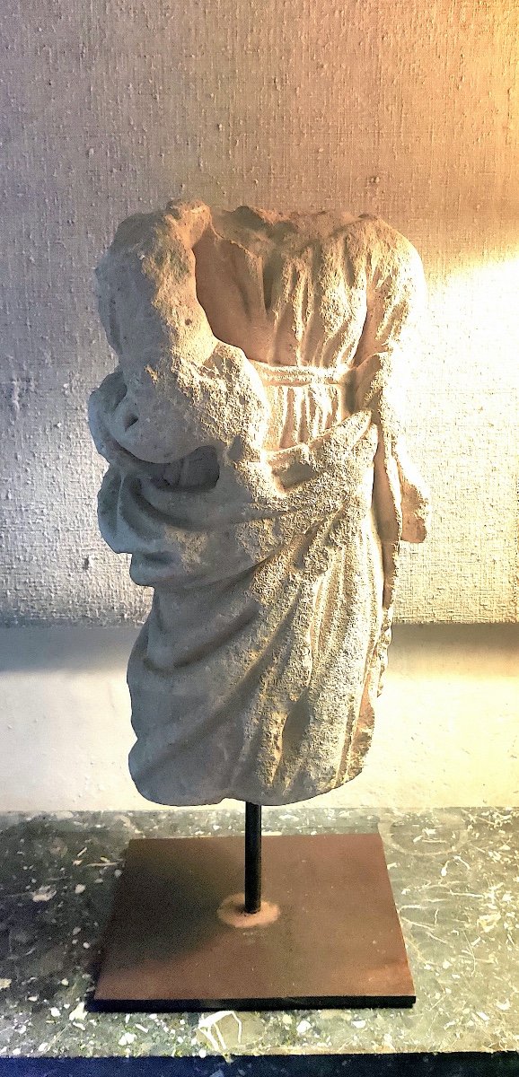 Virgin And Child Fragment In Carved Stone," Haute Epoque" Period.-photo-1