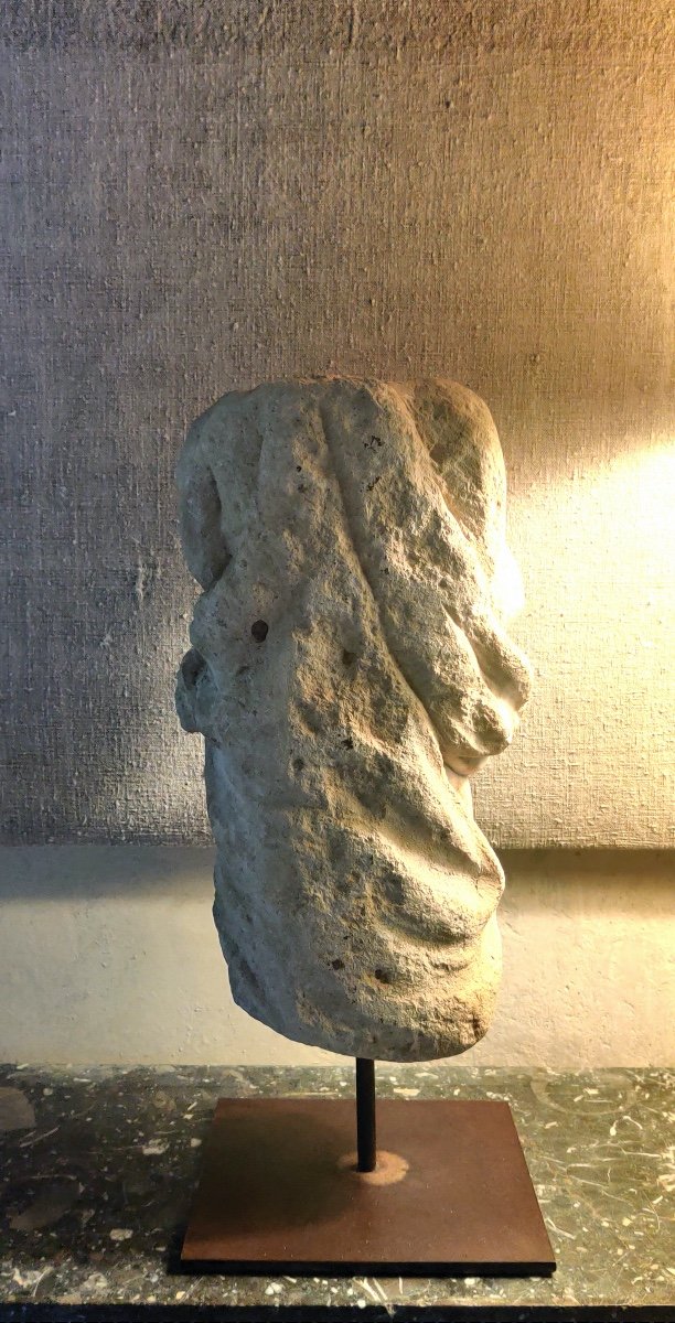 Virgin And Child Fragment In Carved Stone," Haute Epoque" Period.-photo-2