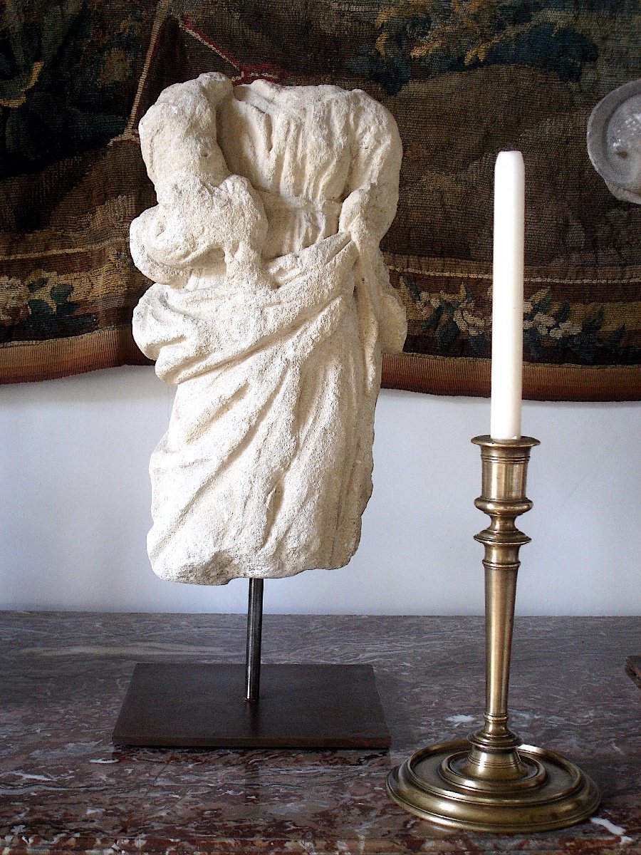 Virgin And Child Fragment In Carved Stone," Haute Epoque" Period.-photo-5