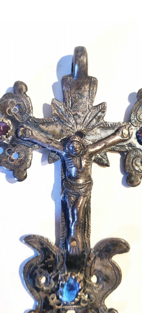 Large Bishop Pectoral Cross In Silver-plated Bronze, Italy, 18th Century.-photo-3