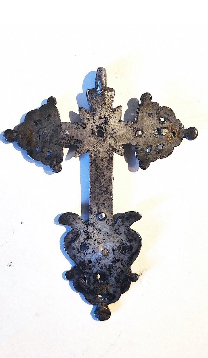 Large Bishop Pectoral Cross In Silver-plated Bronze, Italy, 18th Century.-photo-4
