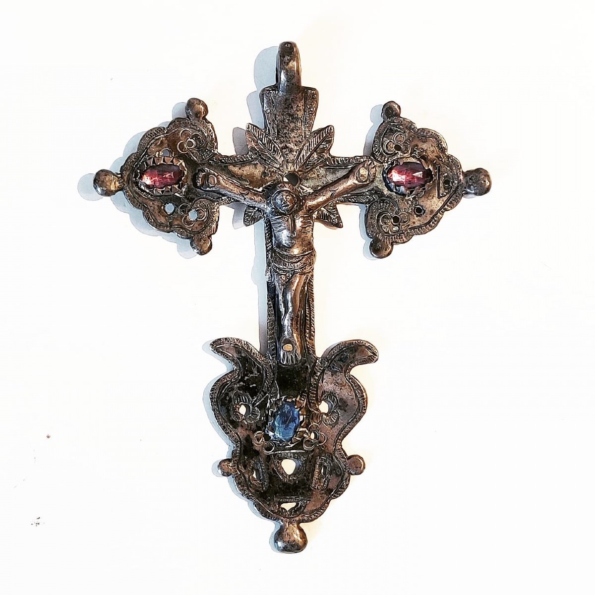 Large Bishop Pectoral Cross In Silver-plated Bronze, Italy, 18th Century.