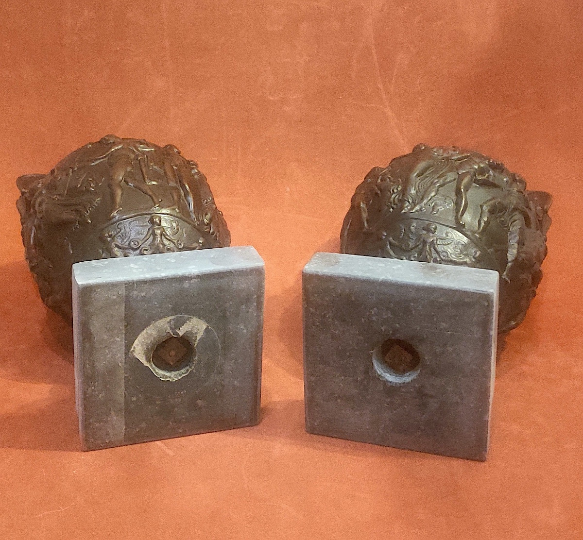 Pair Of Antique Vases, Patinated Bronze, 19th Century -photo-3