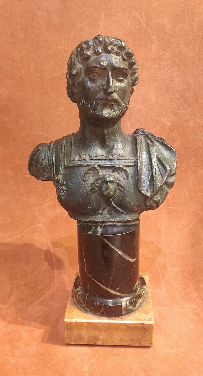 Antique-style Bust In Patinated Bronze Of Emperor Hadrian, Italy, 19th Century.-photo-4