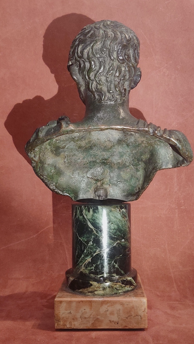Antique-style Bust In Patinated Bronze Of Emperor Hadrian, Italy, 19th Century.-photo-3