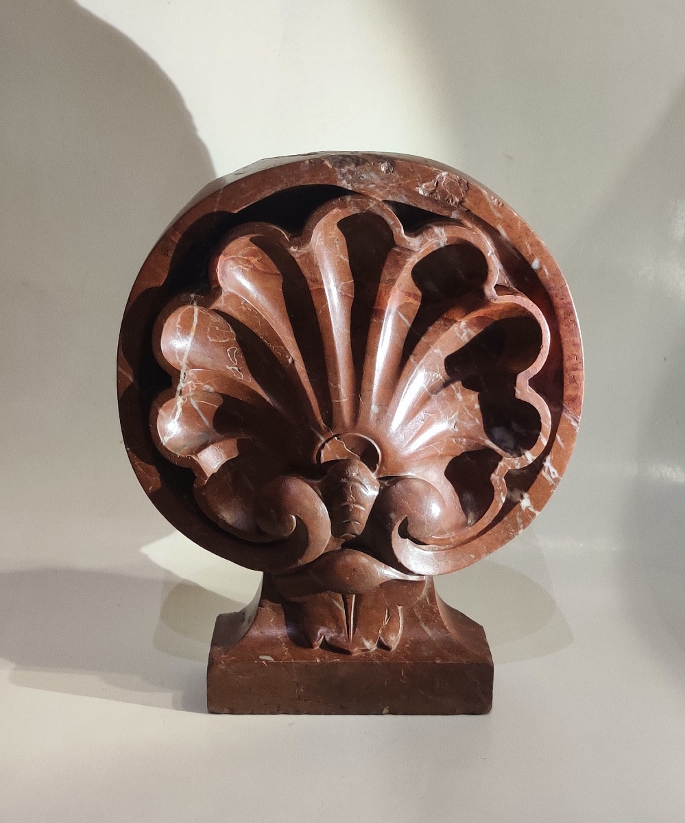 Pair Of Antefixes In The Antique Style In Carved Red Marble, 19th Century -photo-1