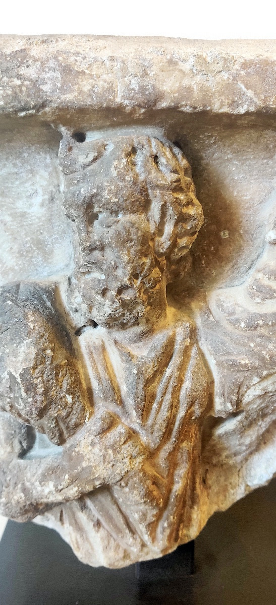Grand fragment en marbre sculpté,  " le Sacrifice d'Abraham" , Italie , époque romane .-photo-3