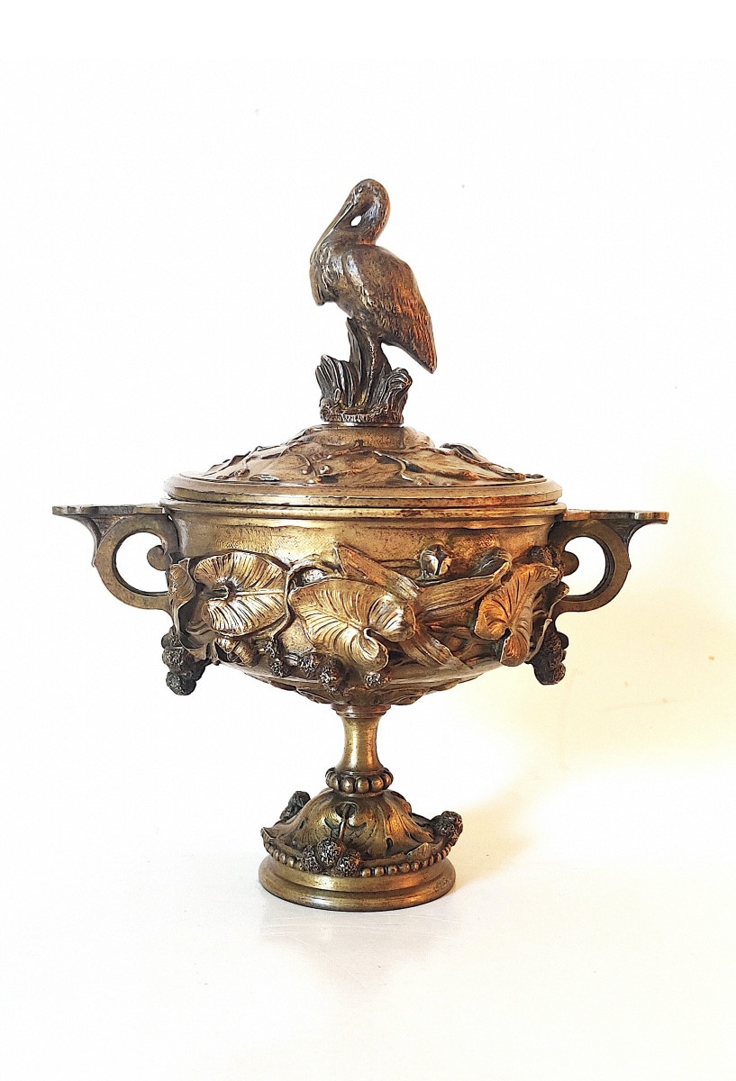 Antique-style Covered Cup In Gilded Bronze, France, Late 19th Century.-photo-3