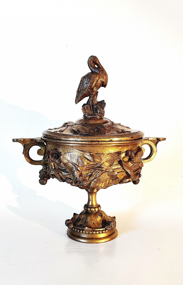 Antique-style Covered Cup In Gilded Bronze, France, Late 19th Century.-photo-4