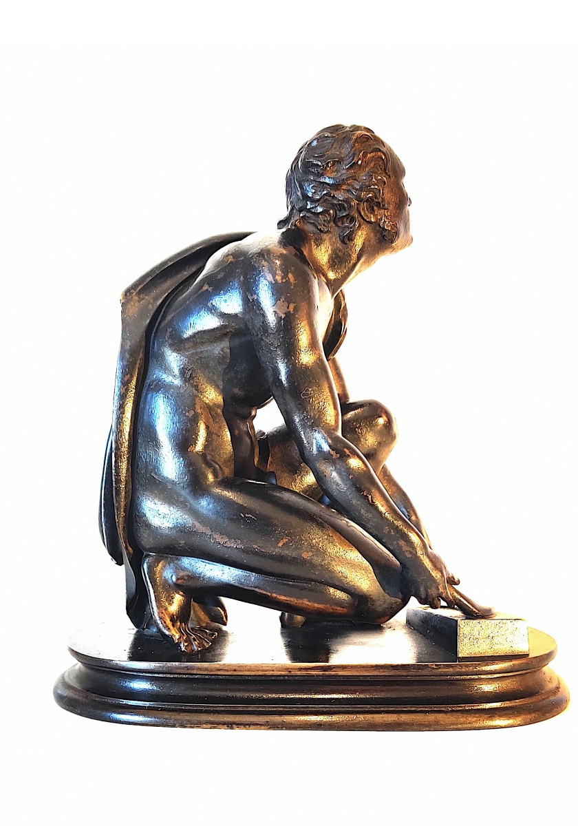 Bronze After The Antique "l'arrotino", Work Of The Grand Tour, Early 19th Century.-photo-3