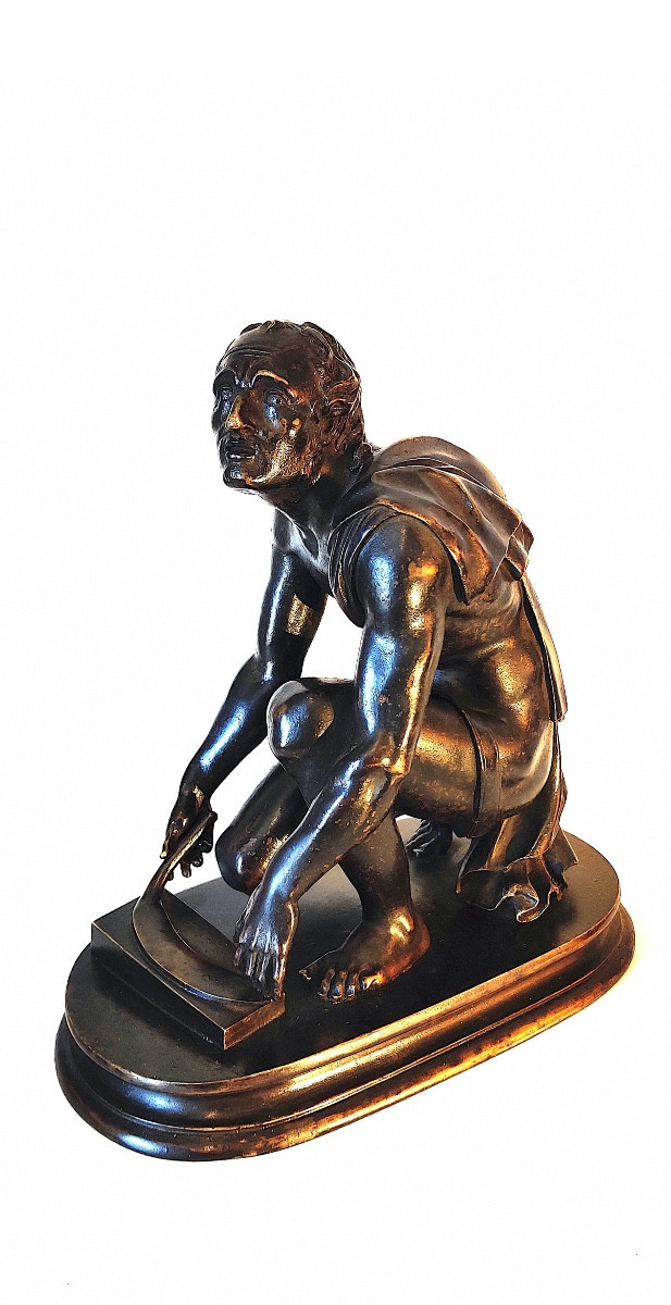 Bronze After The Antique "l'arrotino", Work Of The Grand Tour, Early 19th Century.-photo-4