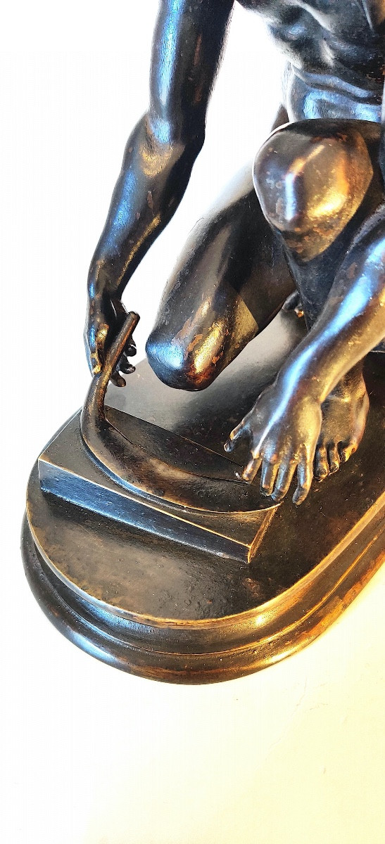Bronze After The Antique "l'arrotino", Work Of The Grand Tour, Early 19th Century.-photo-5