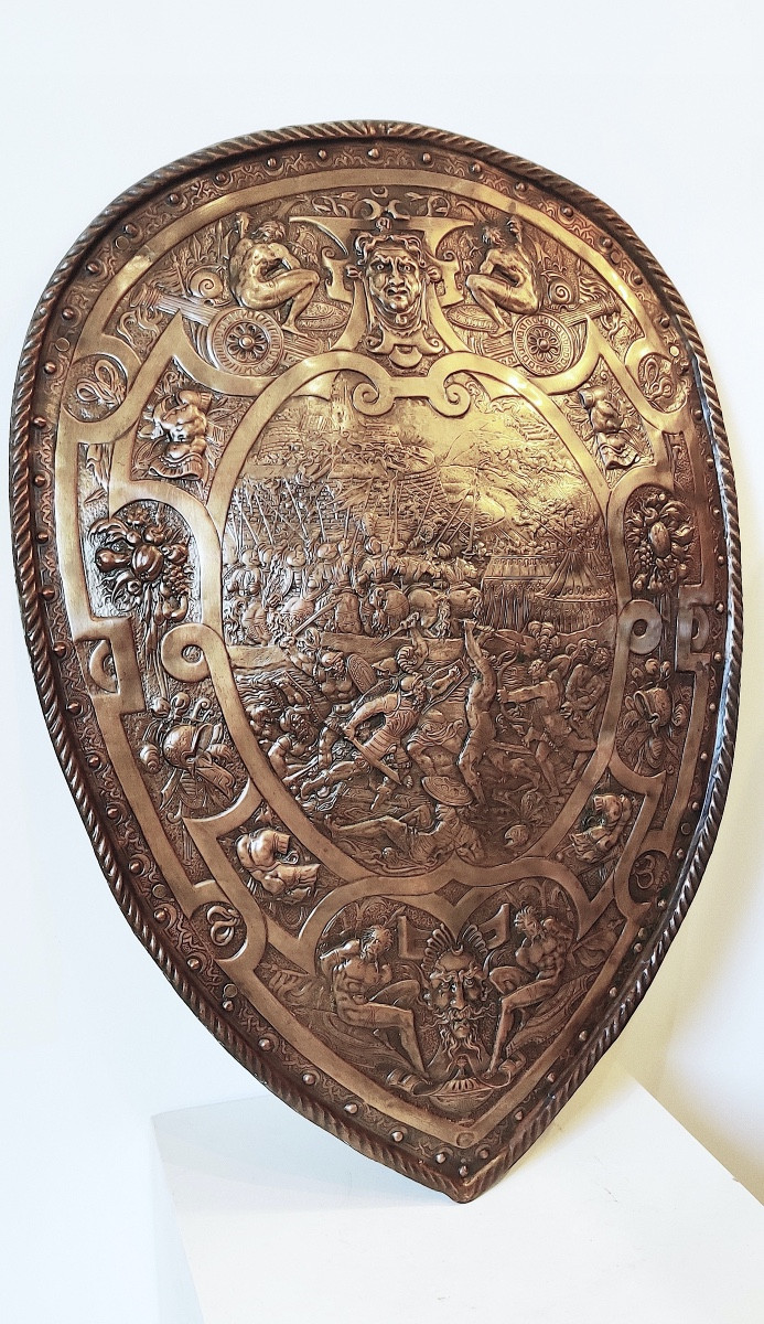 Renaissance Style Ceremonial Shield, Embossed Copper, 19th Century-photo-2