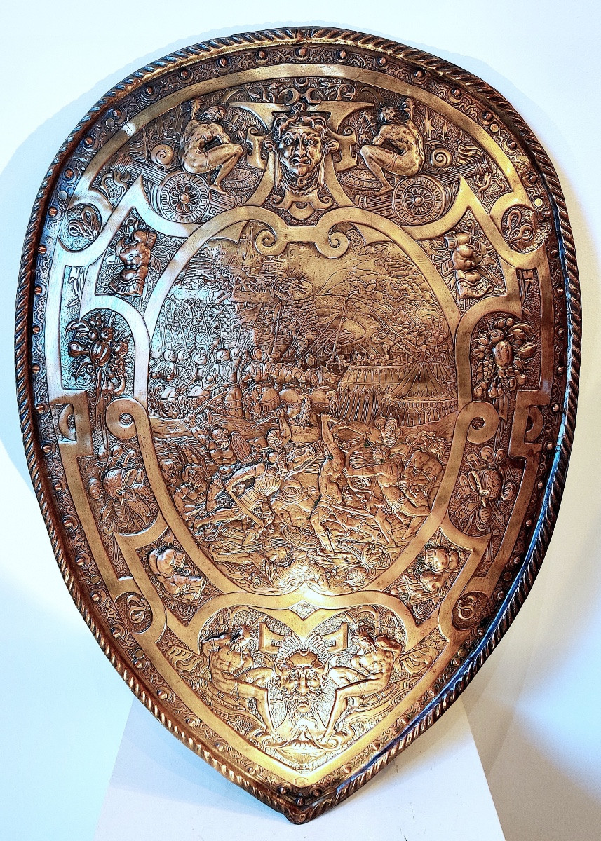 Renaissance Style Ceremonial Shield, Embossed Copper, 19th Century-photo-3
