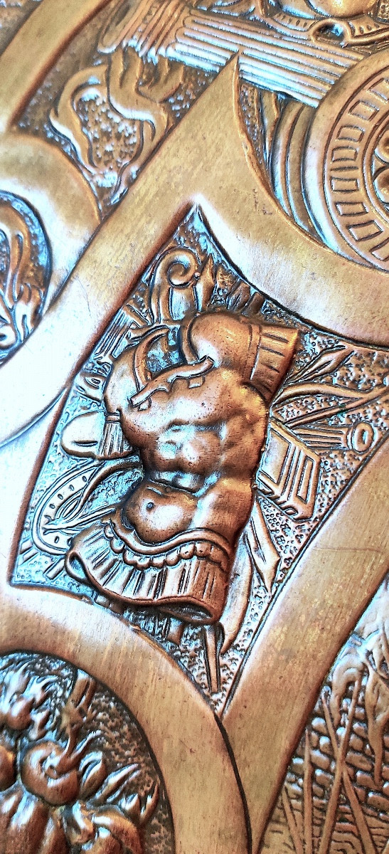 Renaissance Style Ceremonial Shield, Embossed Copper, 19th Century-photo-7