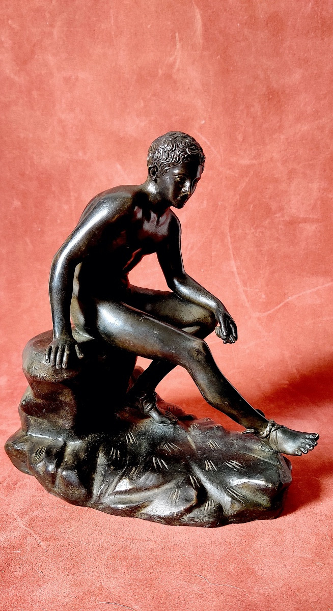 Group After The Antique "hermes At Rest", Bronze With Brown Patina, Grand Tour, 19th Century.-photo-2