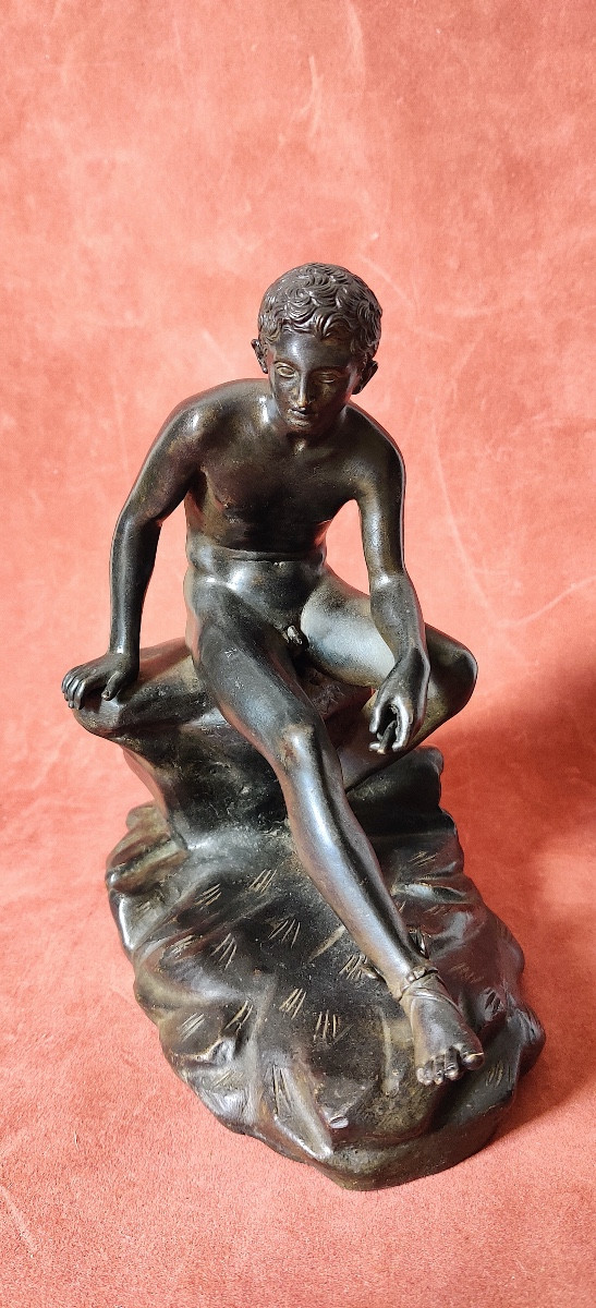 Group After The Antique "hermes At Rest", Bronze With Brown Patina, Grand Tour, 19th Century.-photo-4