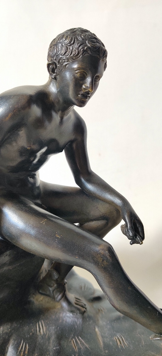 Group After The Antique "hermes At Rest", Bronze With Brown Patina, Grand Tour, 19th Century.-photo-2