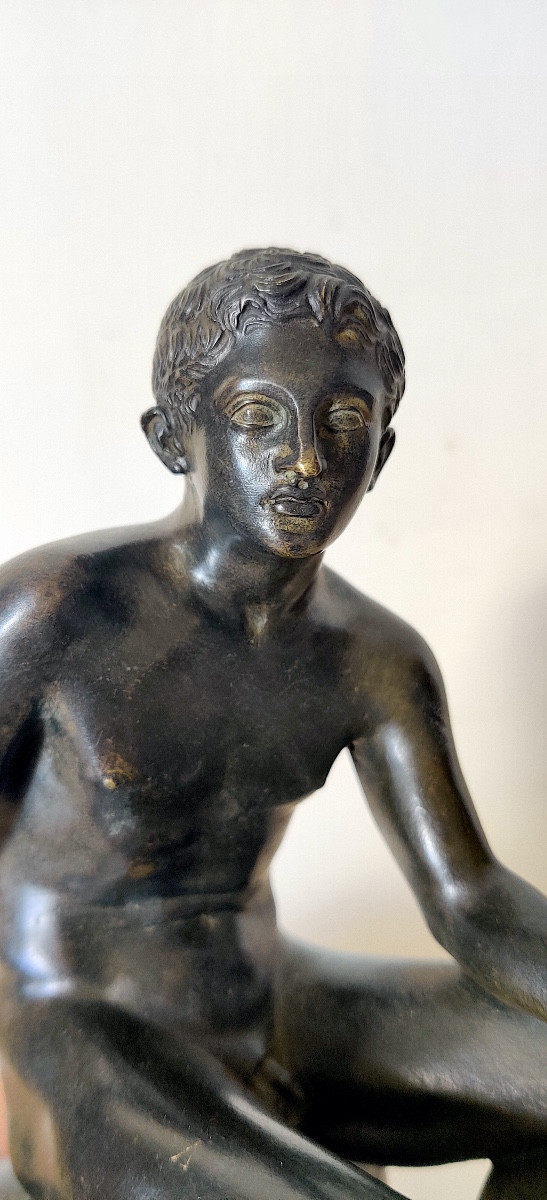 Group After The Antique "hermes At Rest", Bronze With Brown Patina, Grand Tour, 19th Century.-photo-3