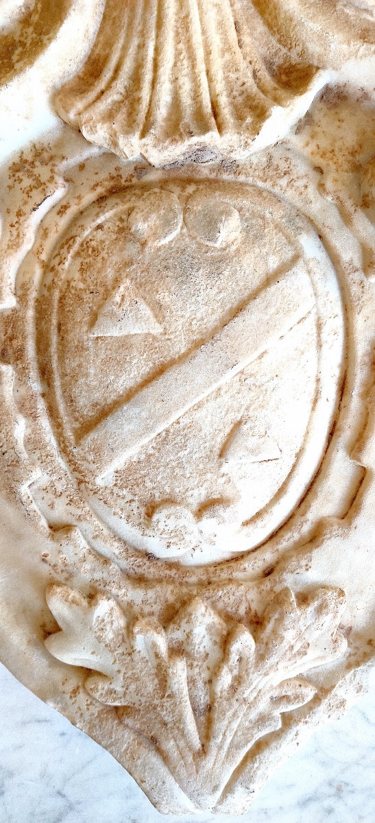 Noble Coat Of Arms In Sculpted Marble, Italy, 18th Century.-photo-2