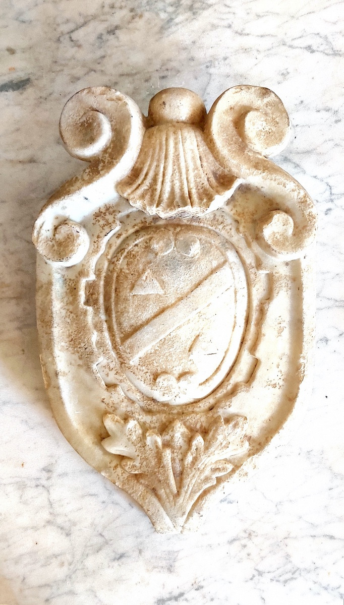 Noble Coat Of Arms In Sculpted Marble, Italy, 18th Century.-photo-1