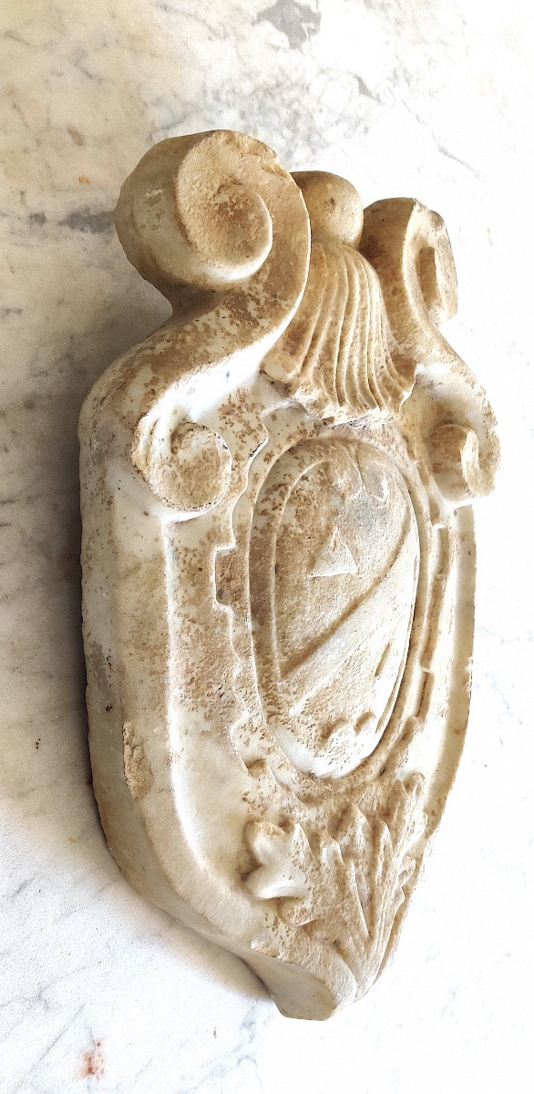 Noble Coat Of Arms In Sculpted Marble, Italy, 18th Century.-photo-2
