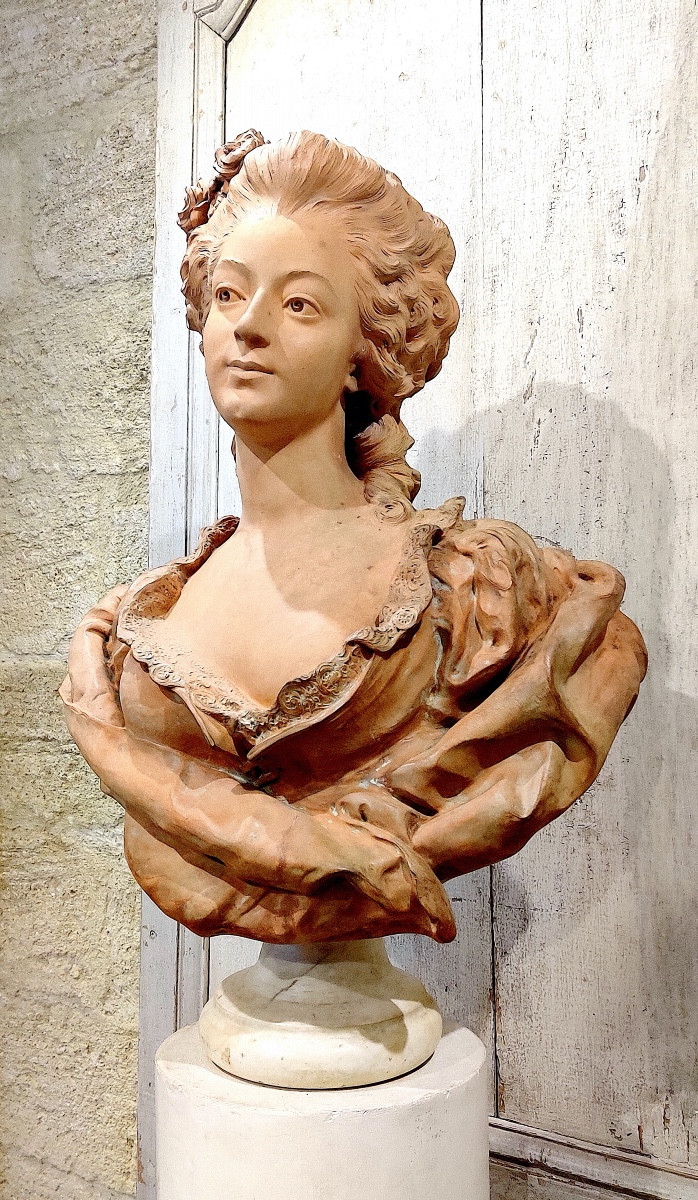 Important Terracotta Bust "lady Of Quality" Signed Paul Darbefeuille (ec Fr) Ep 19th.-photo-4