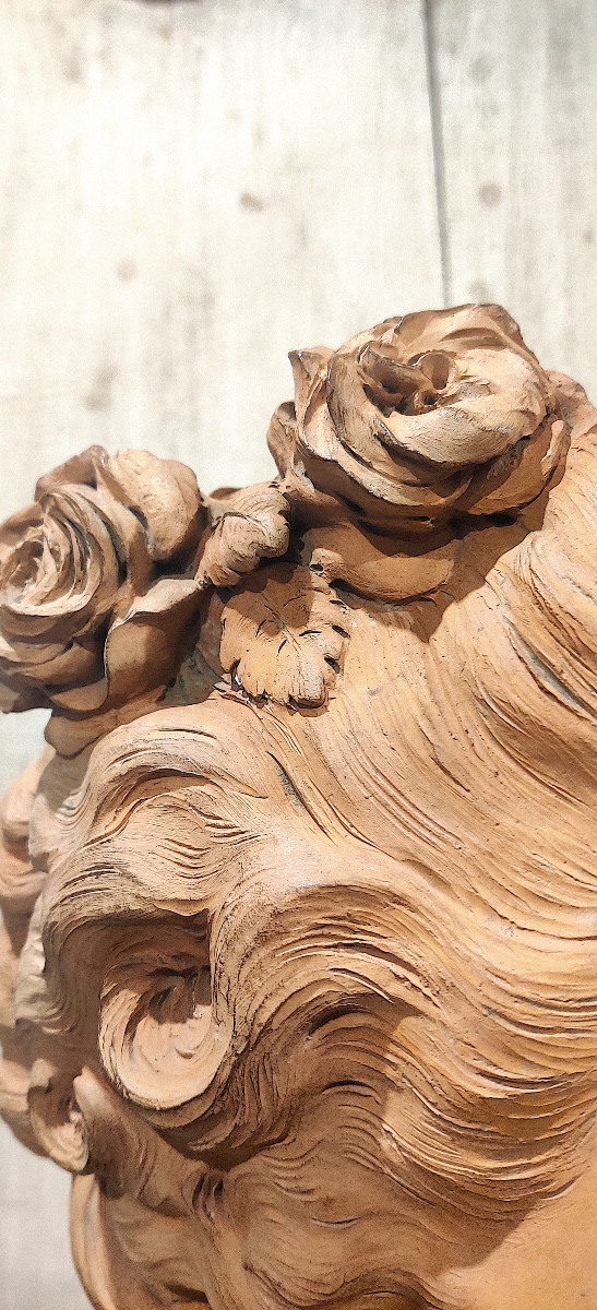 Important Terracotta Bust "lady Of Quality" Signed Paul Darbefeuille (ec Fr) Ep 19th.-photo-3
