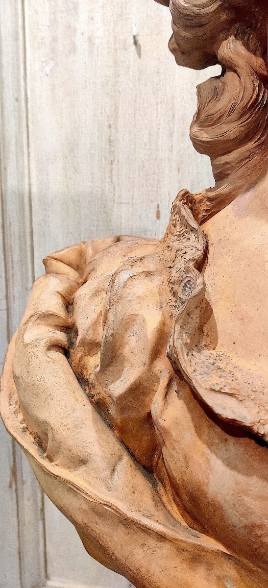 Important Terracotta Bust "lady Of Quality" Signed Paul Darbefeuille (ec Fr) Ep 19th.-photo-4