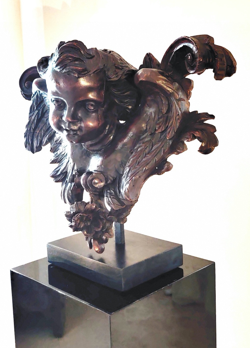 Important groupe baroque sculpté en haut relief " Chérubin"  , XVIIIème.-photo-4