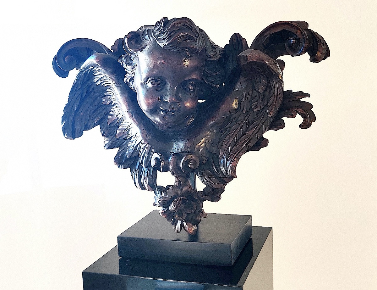 Important groupe baroque sculpté en haut relief " Chérubin"  , XVIIIème.