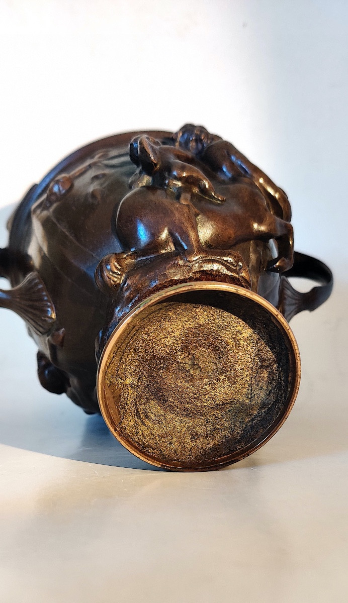 Pair Of "canthares" Cups After The Antique In Patinated Bronze, 19th Century.-photo-8