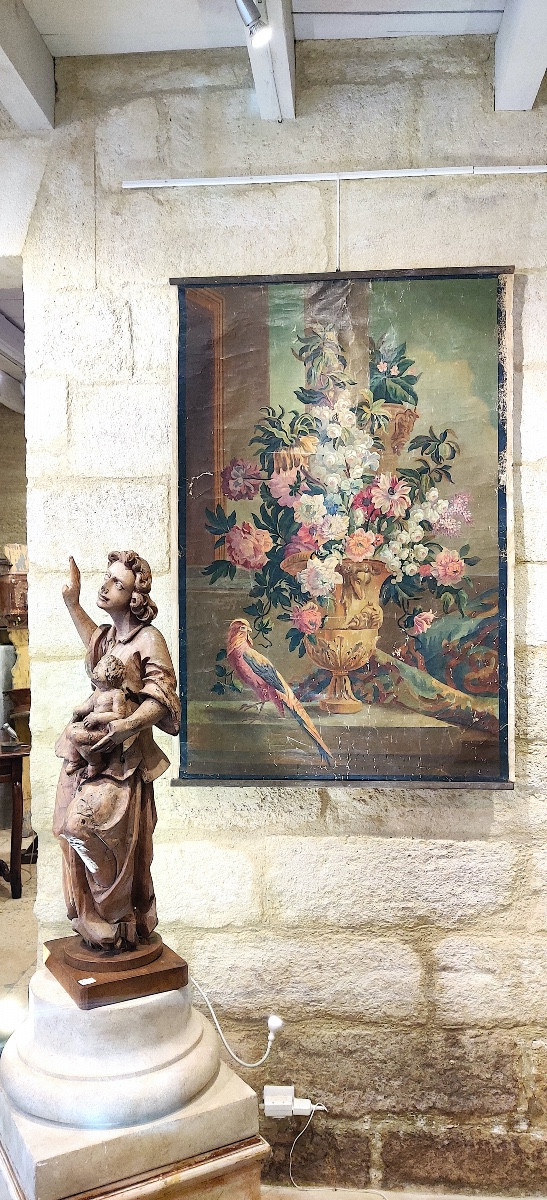 Large Painted Canvas, Theater Decor, "bouquet Of Flowers In 18th Century Style", Early 20th Century-photo-5