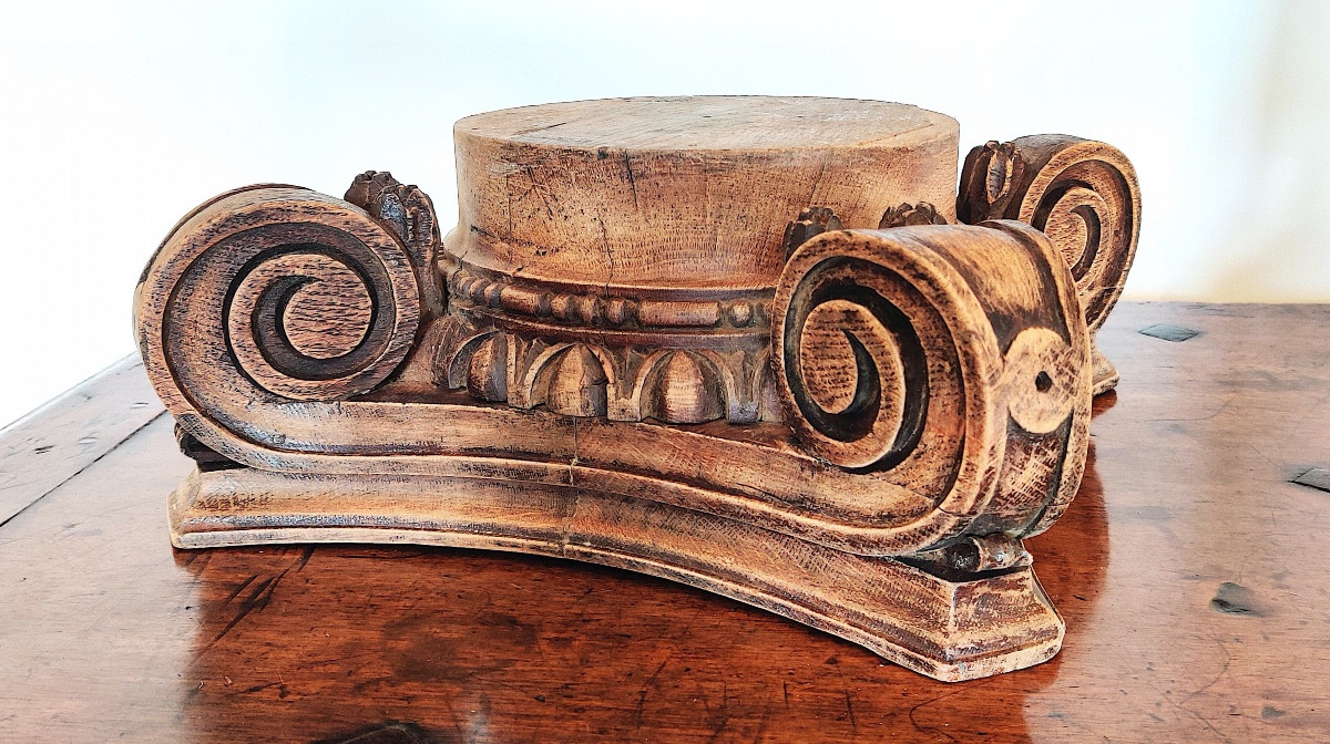 Large Classical Capital In Carved Oak, 19th Century-photo-4