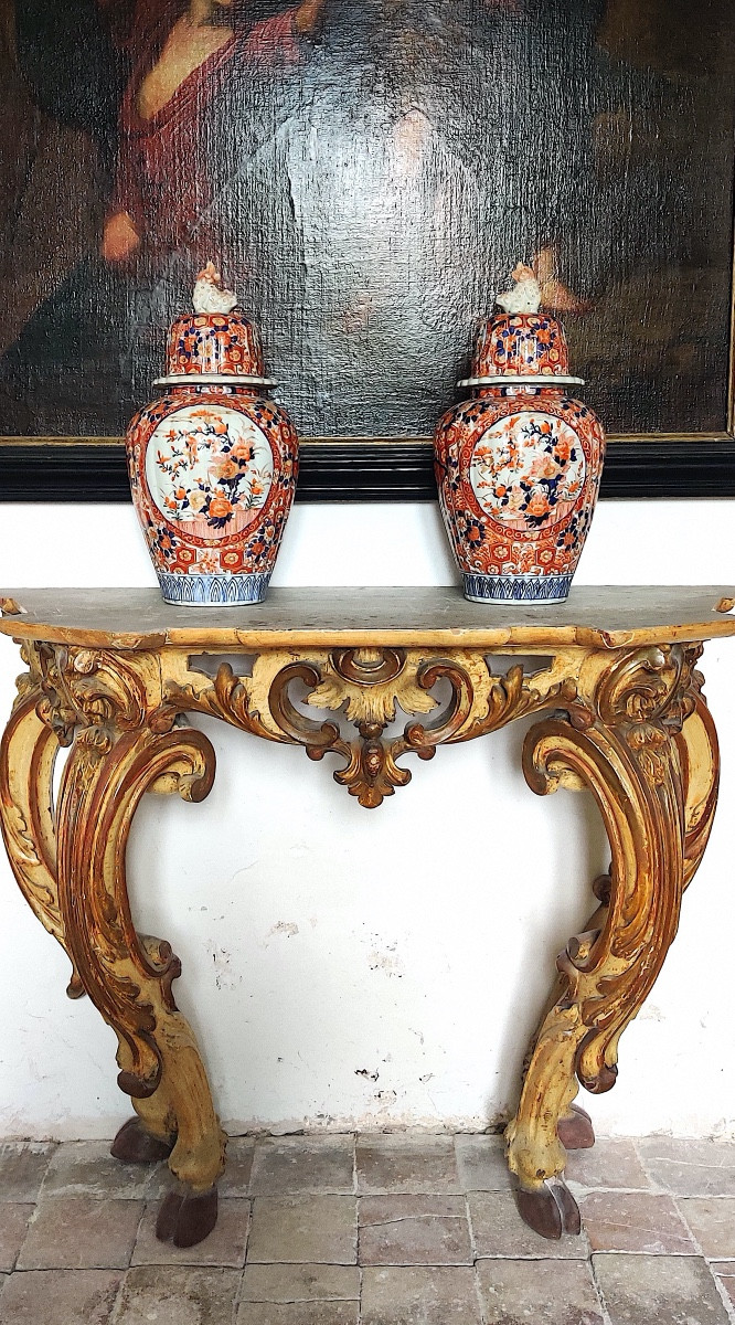 Pair Of Large Covered Porcelain Vases From Imari, 19th Century.-photo-2