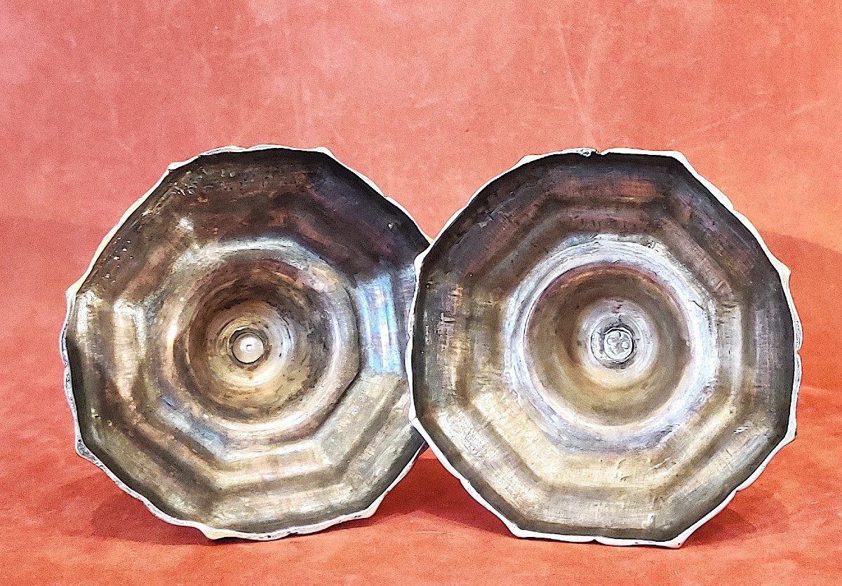 Pair Of Regency Candlesticks With Two-light Candelabra, Silver-plated Metal, 18th Century-photo-3