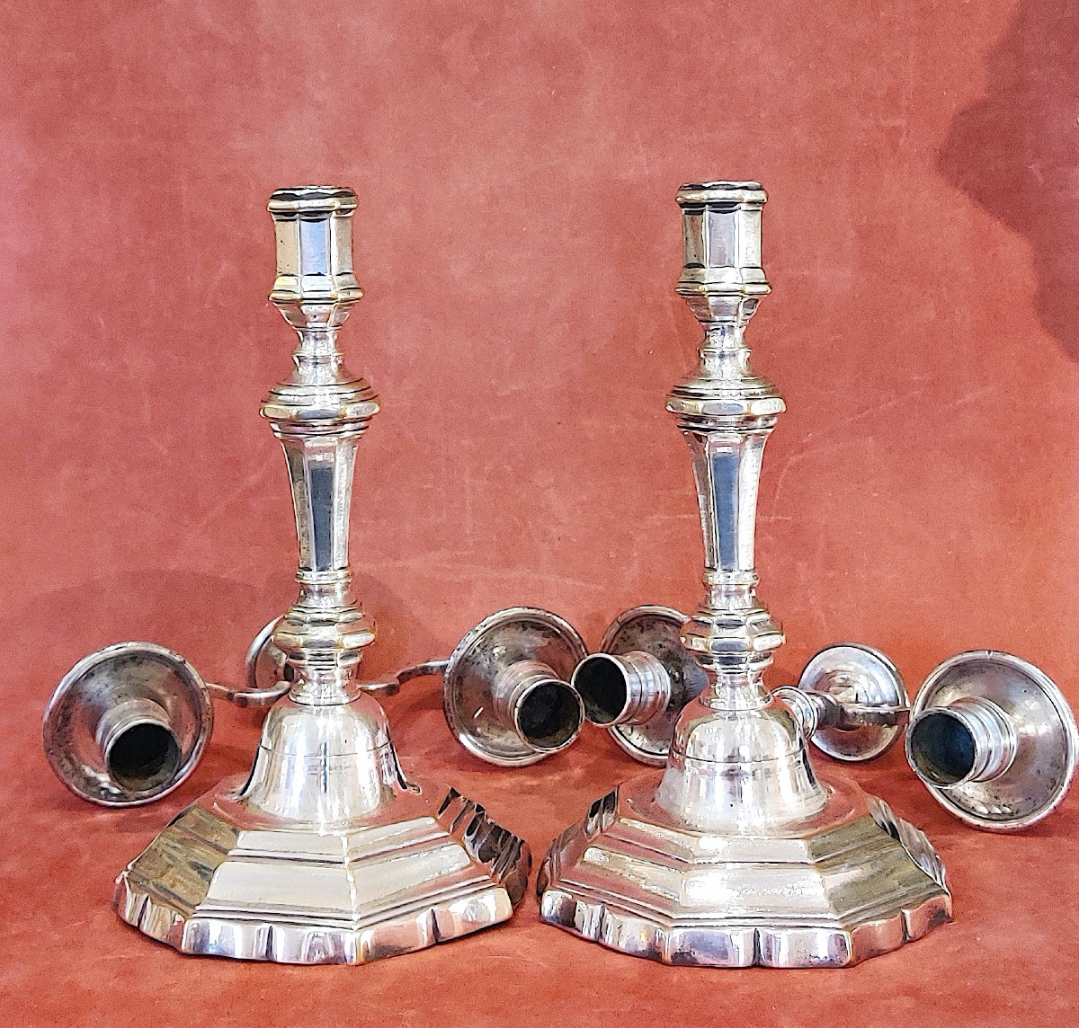 Pair Of Regency Candlesticks With Two-light Candelabra, Silver-plated Metal, 18th Century-photo-5
